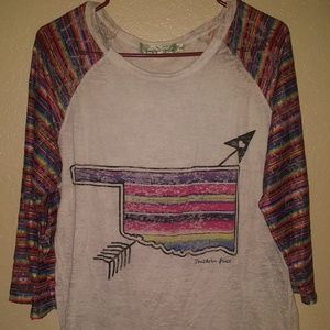 Boutique 3 quarter sleeve burn out top